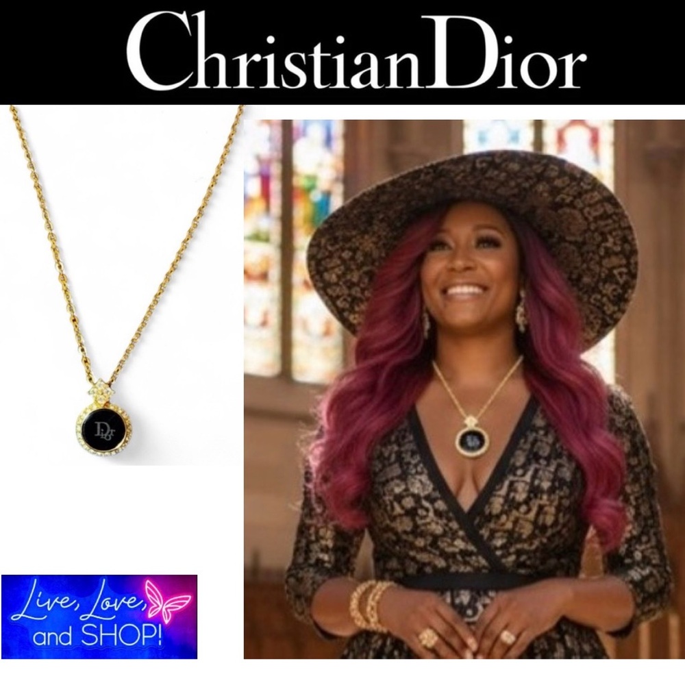 CHRISTIAN DIOR Pendant w/Crystals & CHRISTIAN DIOR Necklace, Vintage & Rare, EUC